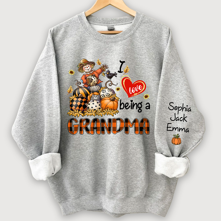 I Love Being A Grandma Pumpkin And Grandkids Autumn Sweatshirt