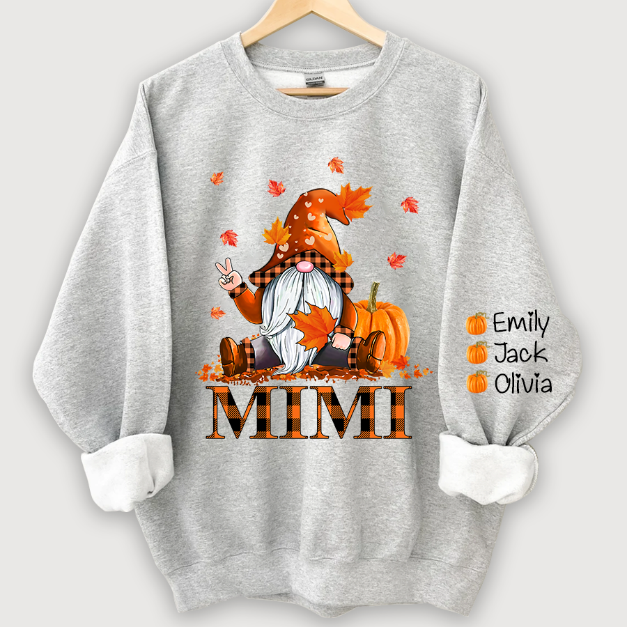 Mimi, Grandma Gnome Fall with Grandkids name Autumn Sweatshirt