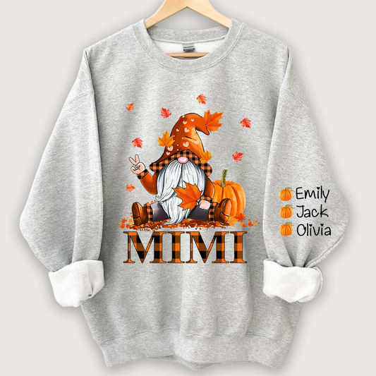 Mimi, Grandma Gnome Fall with Grandkids name Autumn Sweatshirt