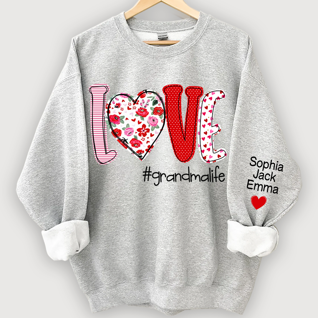 Personalized Love Grandmalife And Kids Names On Sleeve Sweatshirt, Personalized Mother's Day Gift