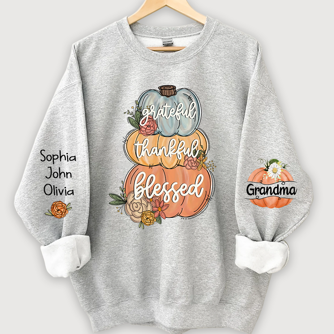 Grateful Thankful Blessed Grandma Autumn And Grandkids Sweatshirt
