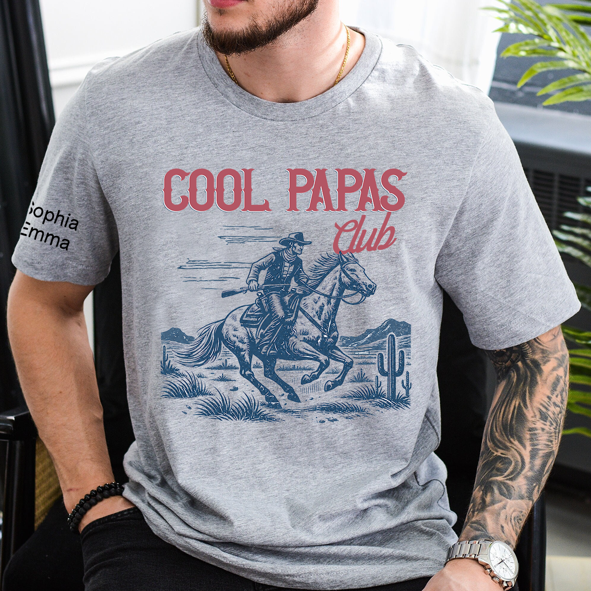 Personalized Cool Papas Club Personalized Cowboy Shirt - Custom Dad Gift with Kids' Names, Perfect for Father's Day, Family Gift for Fathers Day Birthday