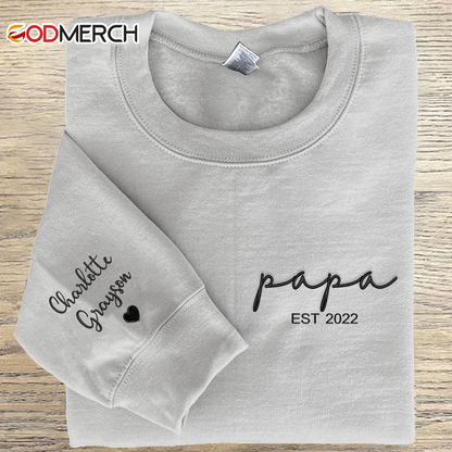 Godmerch Personalized Papa Est And Kids Embroidered Sweatshirt CL01
