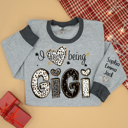 I love being Gigi Bible Style Gift For Grandma And Grandkids Names on Sleeve Sweatshirt Mix
