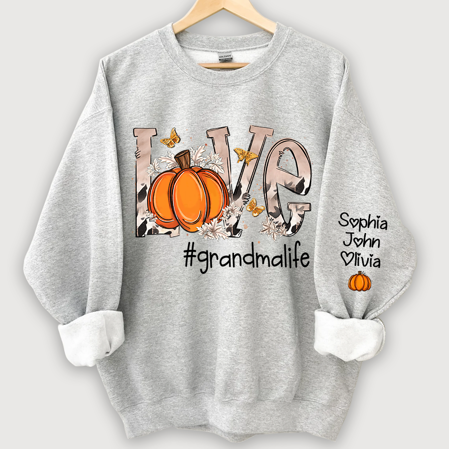 Personalized Love Grandmalife Pumpkin And Grandkids Sweatshirt