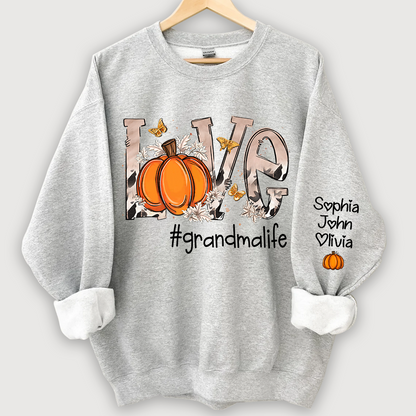 Personalized Love Grandmalife Pumpkin And Grandkids Sweatshirt