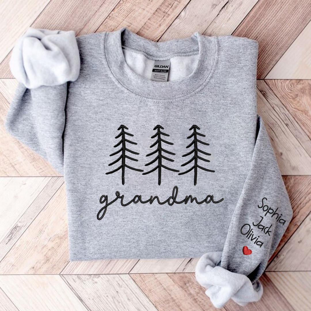 Family Grandma Christmas Embroidery And Grandkids Sweatshirt