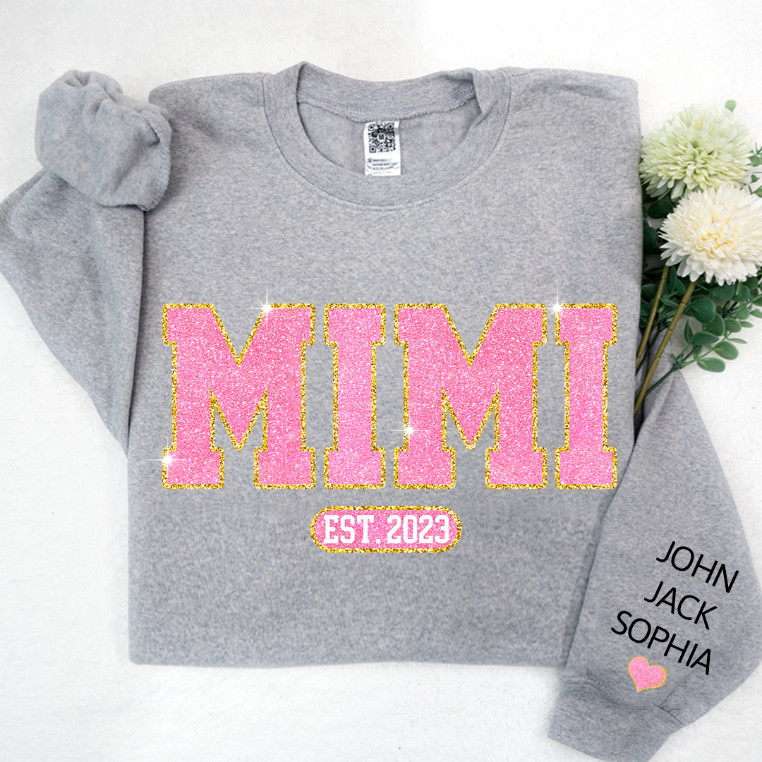 Glitter Pink Custom Name Mimi Nana Grandma Est And Kids Sweatshirt