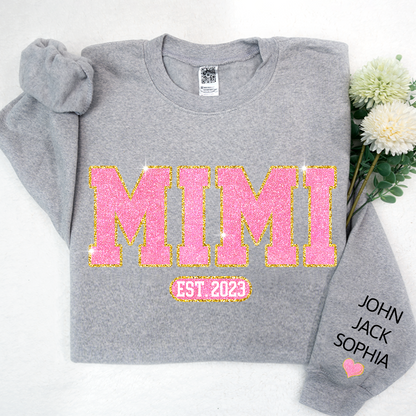 Glitter Pink Custom Name Mimi Nana Grandma Est And Kids Sweatshirt
