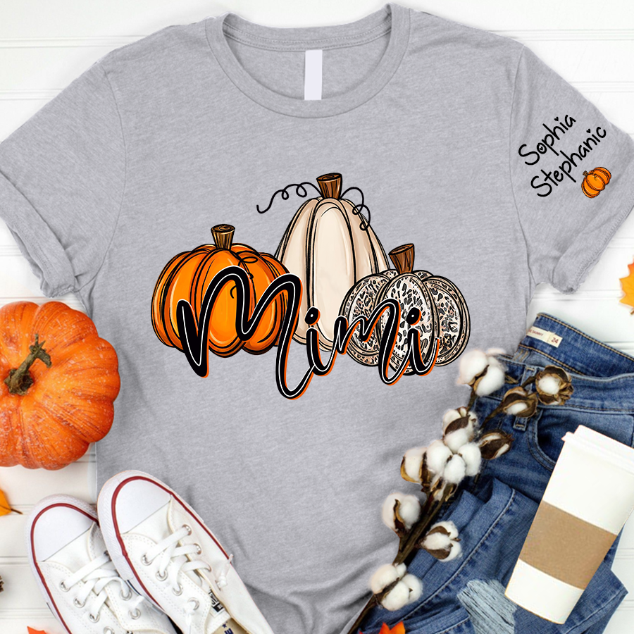Personalized  Mimi, Grandma Pumpkins Autumn And Grandkids T-Shirt