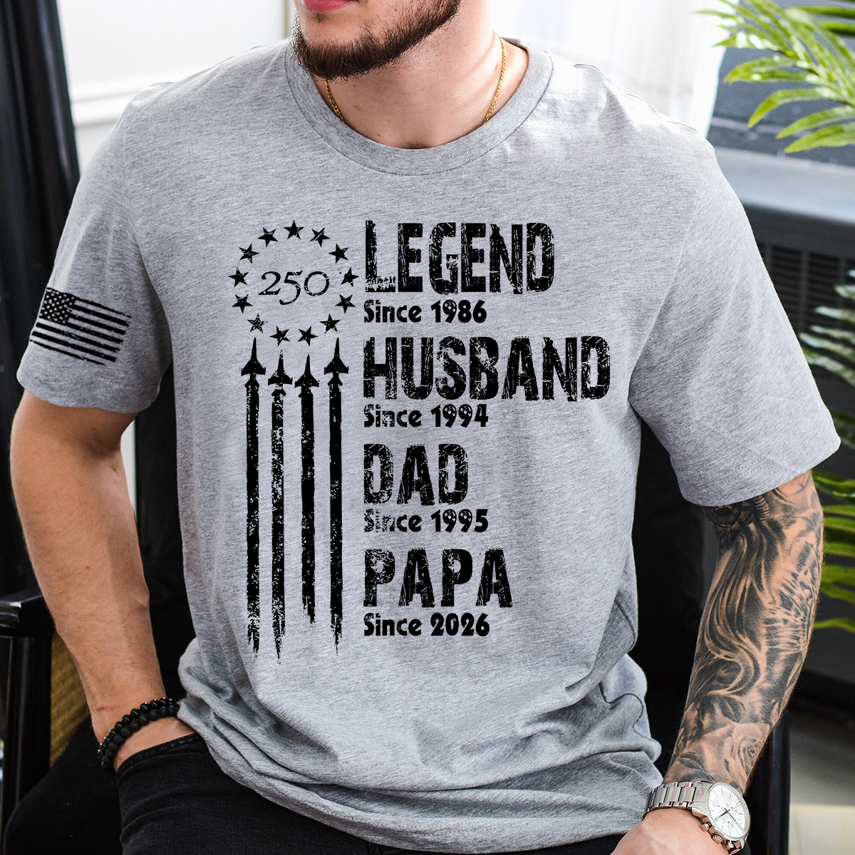 Personalized Papa Shirt, Legend Husband Dad Papa Since Year Shirt, Custom Family Nickname Tee, Patriotic USA Flag Fathers Day Birthday Gift for Men
