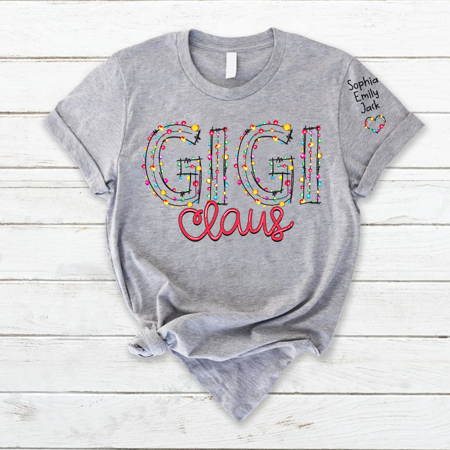 Gigi Claus Christmas lights And Grandkids Christmas Merry T-Shirt