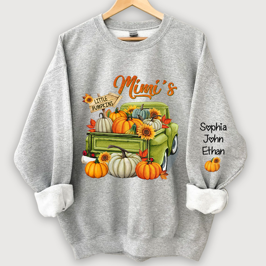 Personalized Fall Season Green Truck Mimi And Grandkids Autumn Sweatshirt