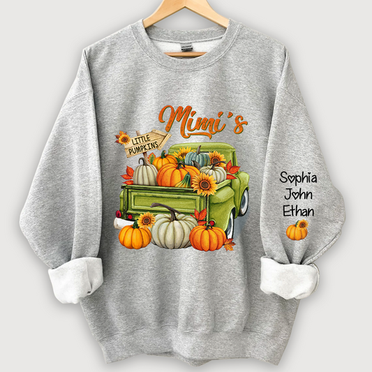 Personalized Fall Season Green Truck Mimi And Grandkids Autumn Sweatshirt