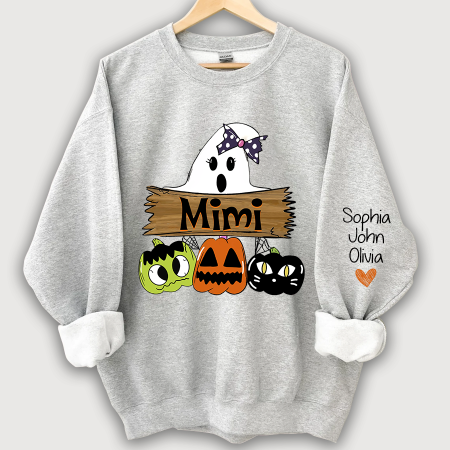 Pumpkin Ghost Halloween Mimi,Grandma And Grandkids Sweatshirt
