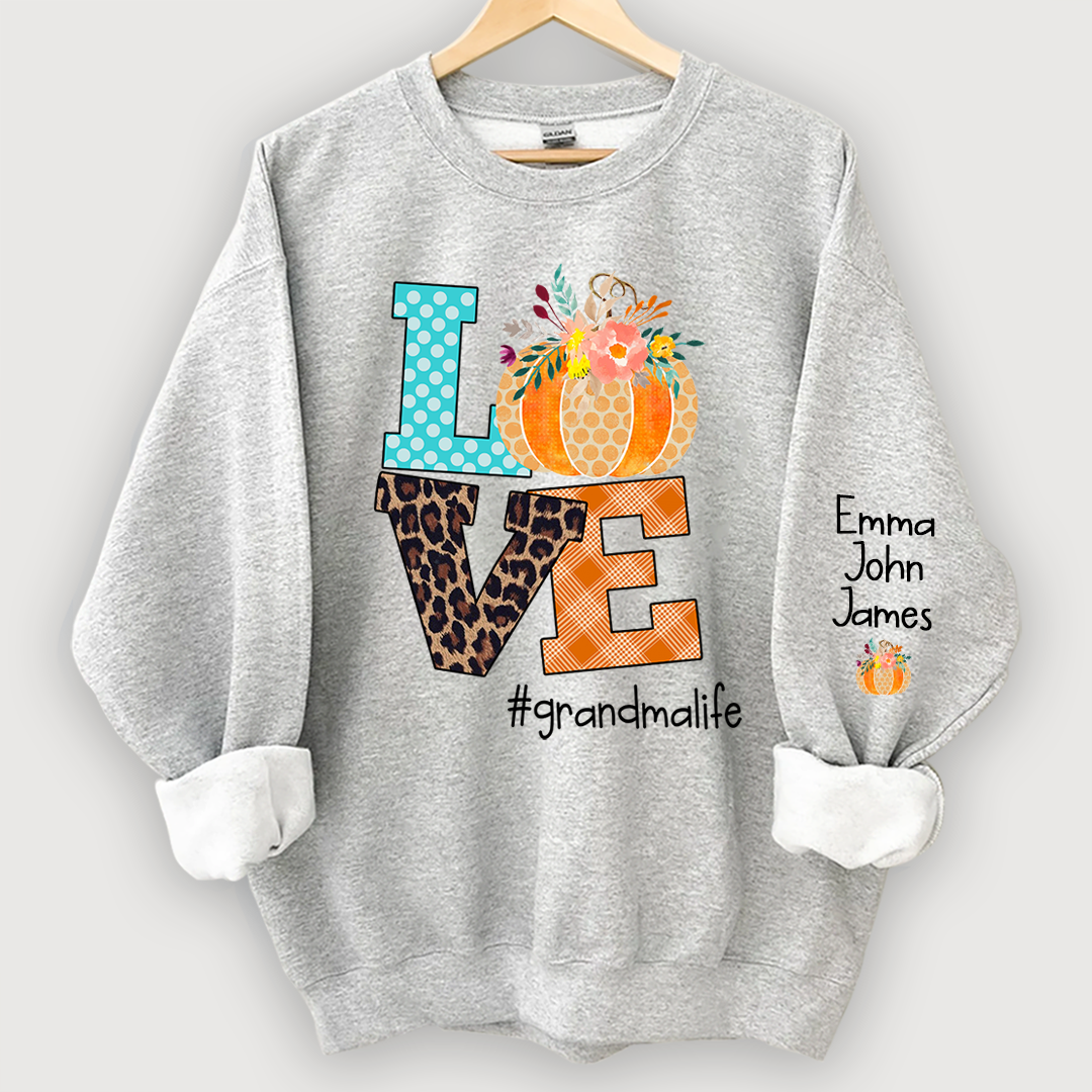 Love grandmalife Pumpkins Autumn And Grandkids Sweatshirt