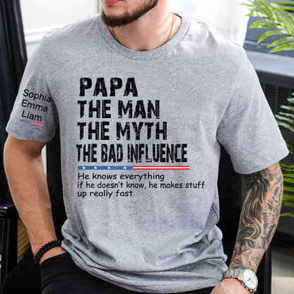 Personalized Dad Papa Grandpa Shirt, Custom Papa Legend Influence T-Shirt, Custom Birthday Fathers Day Gift, Funny Family