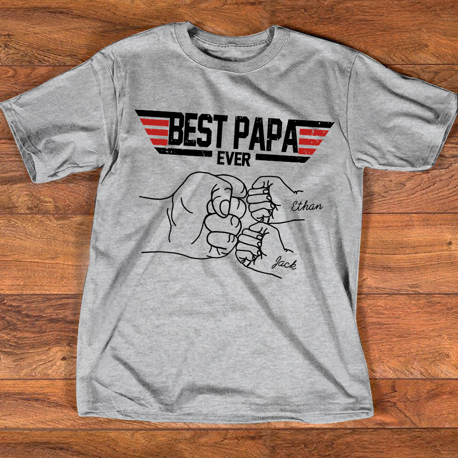 Best Papa Ever Shirt Personalized Kids Names, Custom Grandpa Fist Bump T Shirt for Dad Papa Grandfather, Fathers Day Family Gift