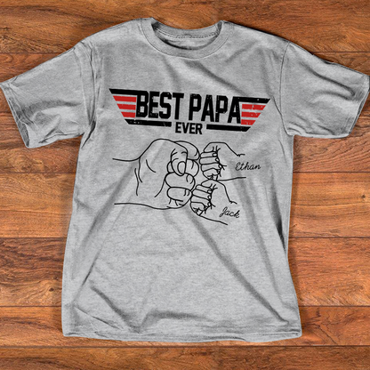 Best Papa Ever Shirt Personalized Kids Names, Custom Grandpa Fist Bump T Shirt for Dad Papa Grandfather, Fathers Day Family Gift