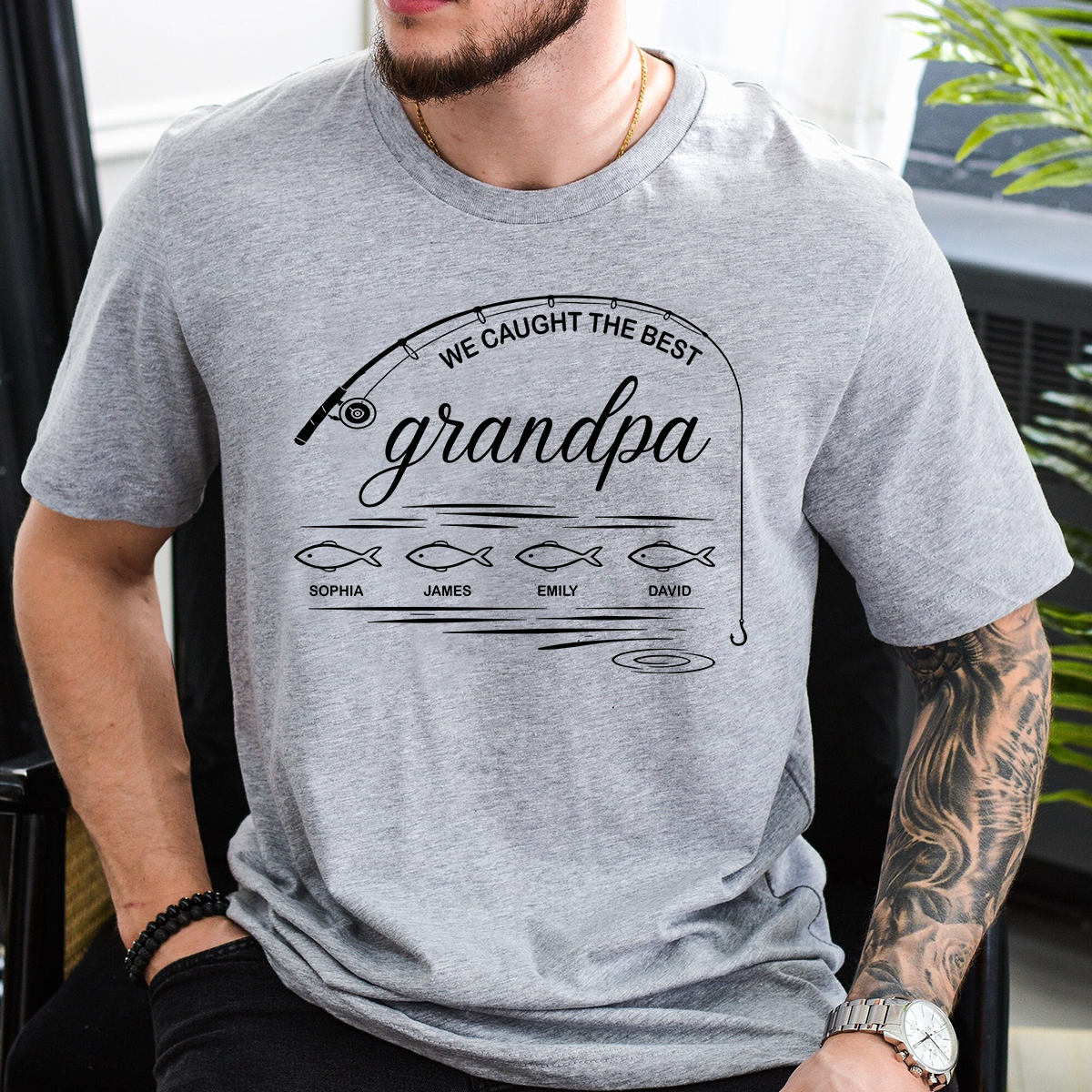 We Caught the Best Grandpa Fishing Shirt, Personalized Grandpa T-Shirt with Kids Names, Custom Fisherman Gift for Grandpa