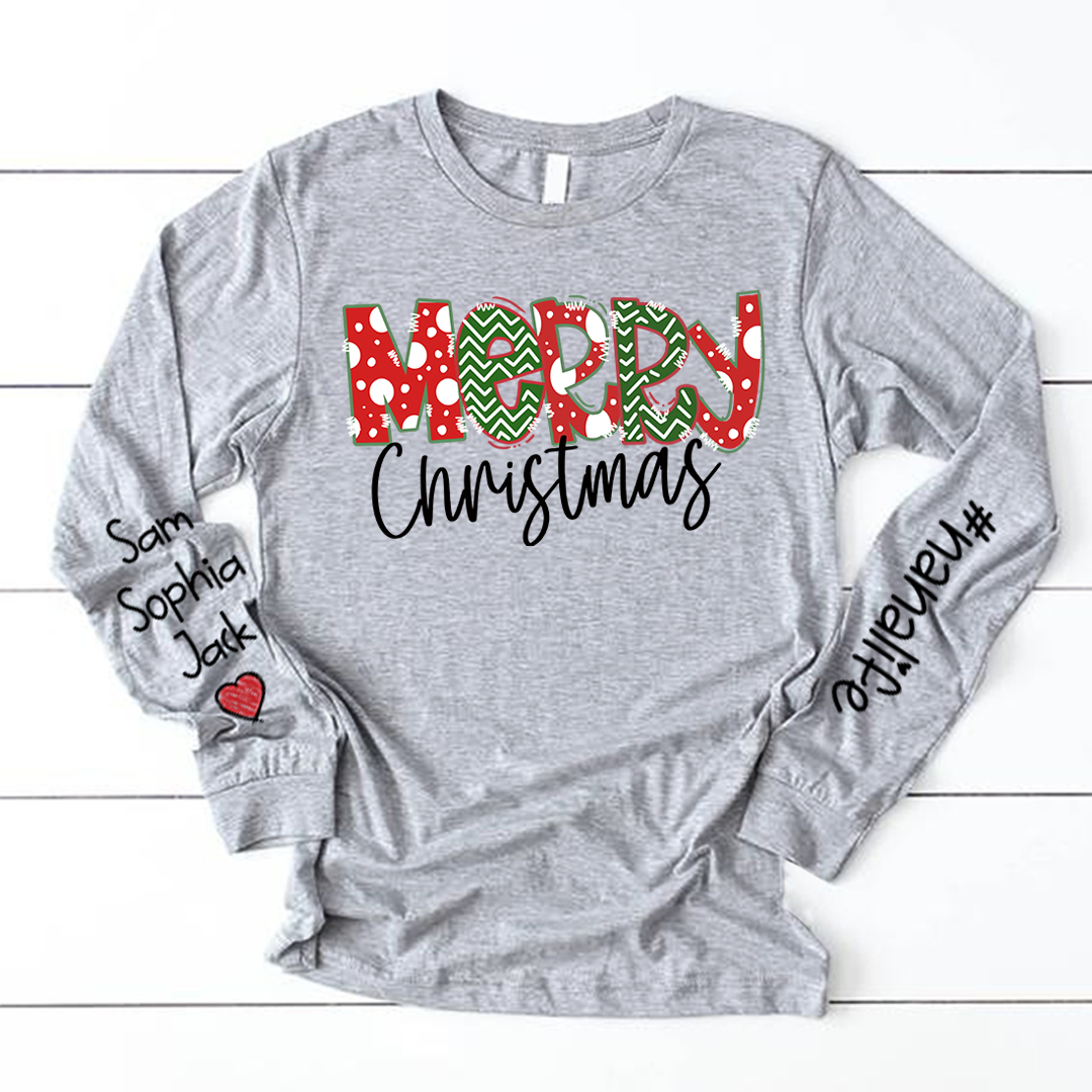 Merry Christmas Shirt, 2023 Christmas Nanalife, Custom Grandmalife Christmas Longsleeve