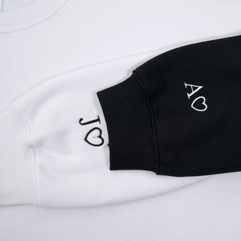 Custom Embroidered Numeral Hoodie, Custom Embroidered Initial Heart Couple Shirt Initial On Sleeve, Personalized Couples Matching Sweatshirt