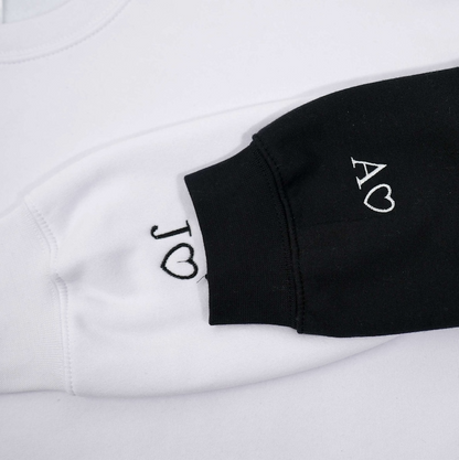 Custom Embroidered Numeral Hoodie, Custom Embroidered Initial Heart Couple Shirt Initial On Sleeve, Personalized Couples Matching Sweatshirt