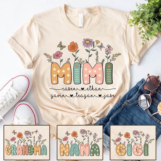 Personalized Floral Nana Shirt, Custom Grandma With Grandkids Mothers Day Gift T-Shirt