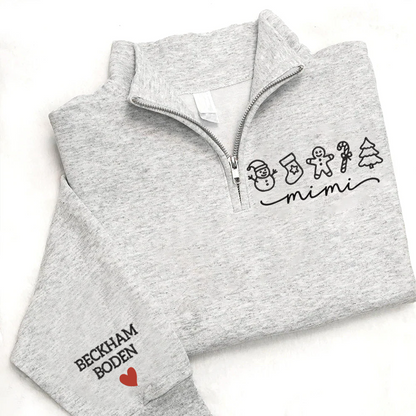 Custom Embroidered Mimi Merry Christmas Design, Gingerbread Sweatshirt And Grandkids Quarter Zip Sweater
