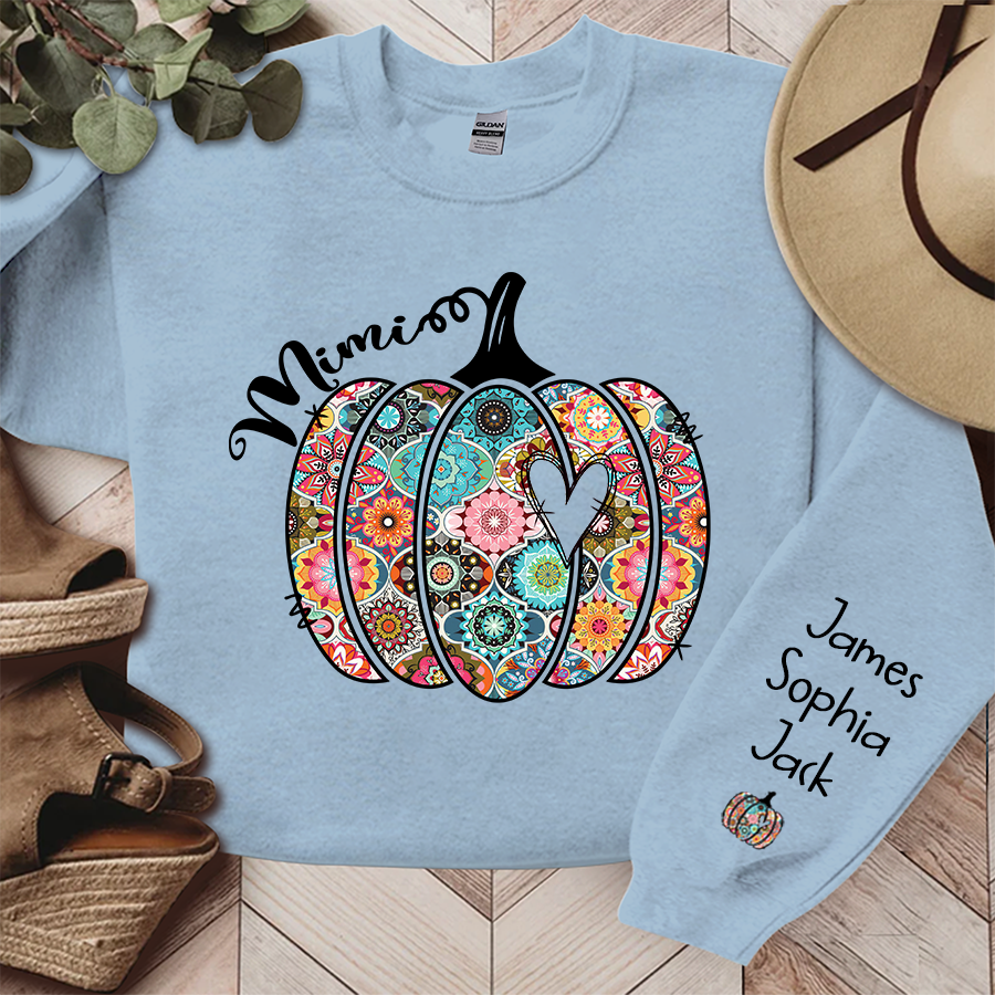 Personalized Mimi Pumpkin With Grandkids Flower Sweatshirt