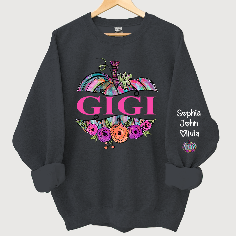 Personalized Gigi Painted Pumpkin And Grandkids Autumn Sweatshirt