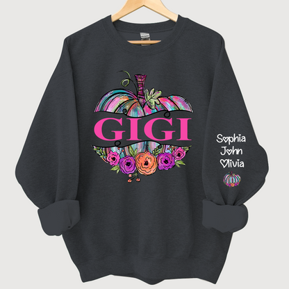 Personalized Gigi Painted Pumpkin And Grandkids Autumn Sweatshirt