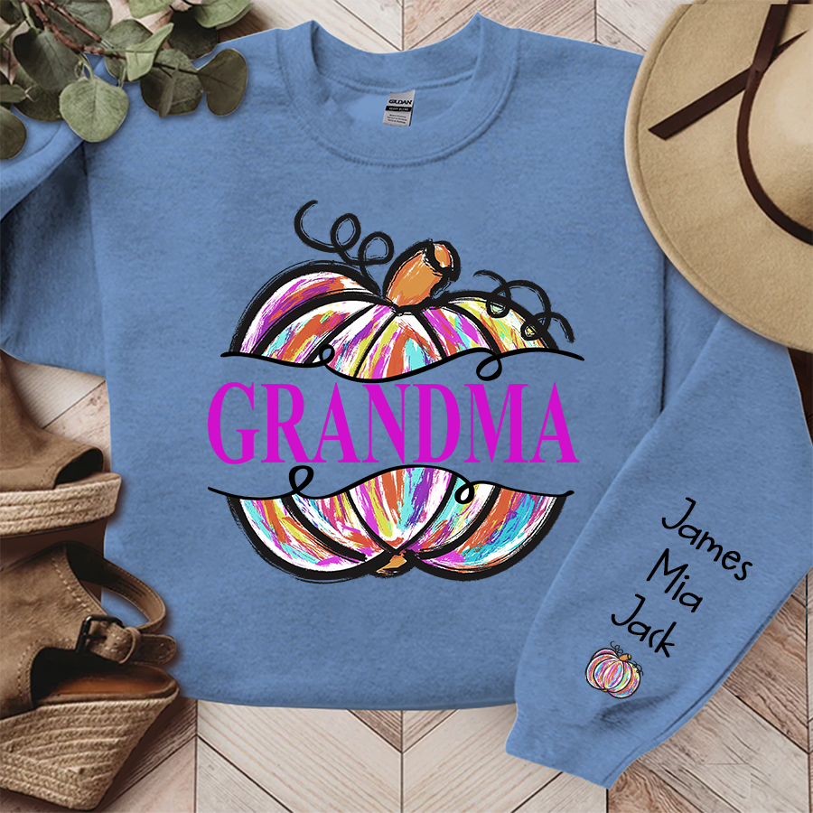 Personalized Gigi Grandma Painted Pumpkin Fall Sweatshirt