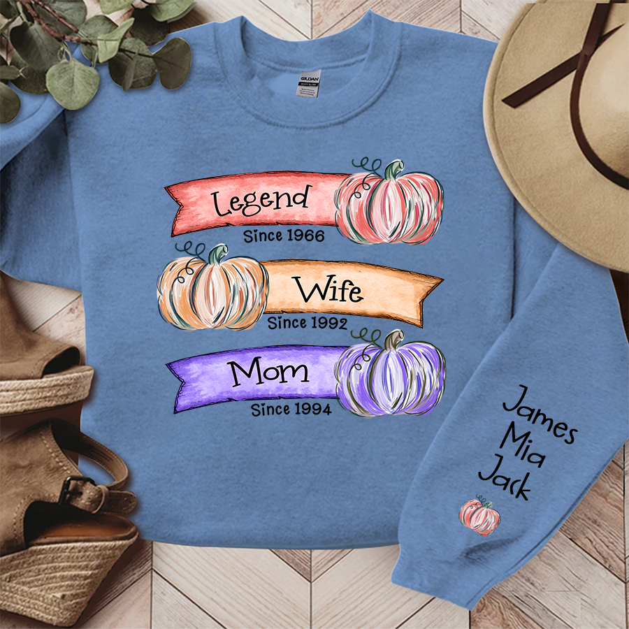Grandma Est Pumpkin Sweatshirt, Custom Mama Sweatshirt with Children Name on Sleeve, Grandma Autumn Sweatshirt, Nana Pumpkin Sweatshirt