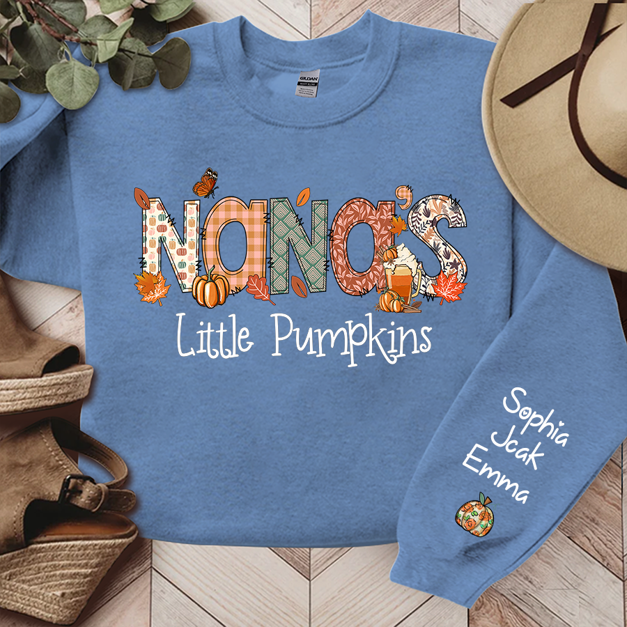 Nana's Little Pumpkins With Grandkids Names Autumn Sweatshirt