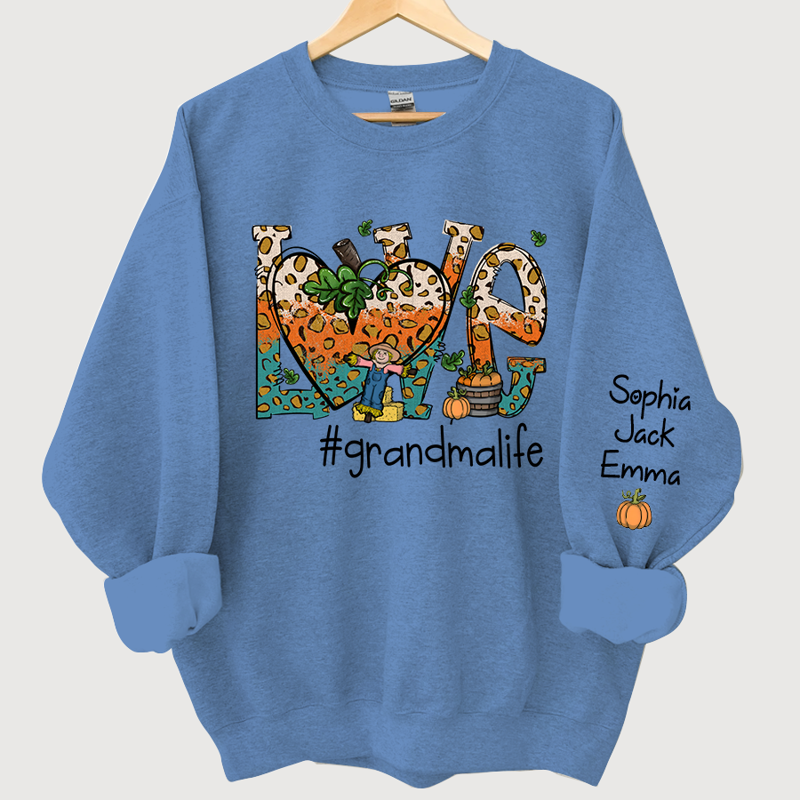 Love Grandmalife Leopard Leaves Pumpkin Sweatshirt