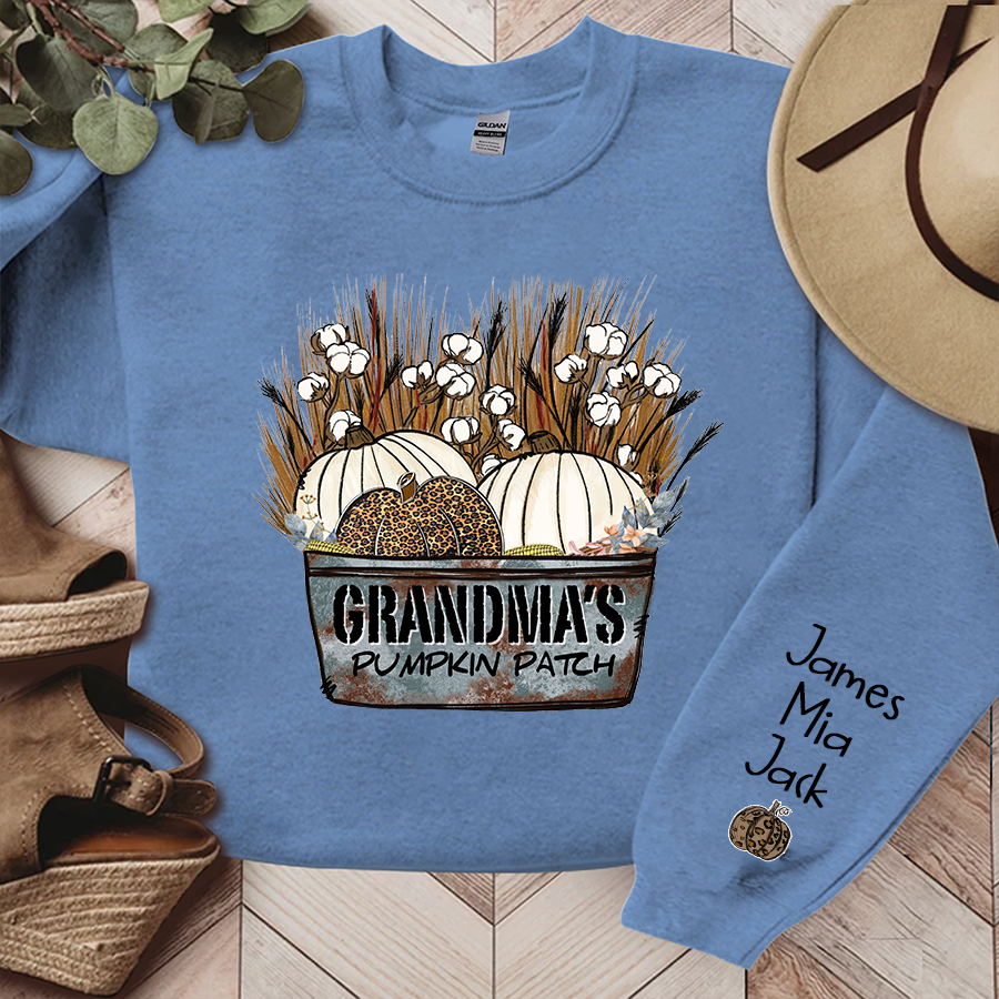 Personalized Grandma's With Pumpkin Patch Grandkids Names Sweatshirt