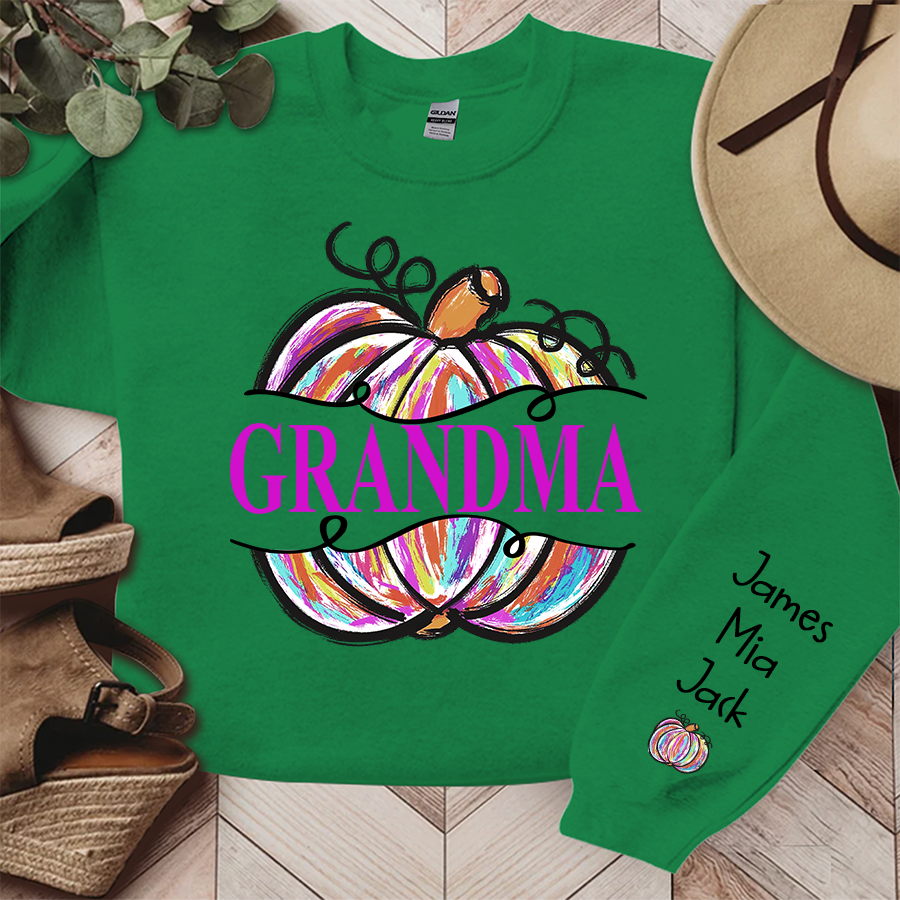 Personalized Gigi Grandma Painted Pumpkin Fall Sweatshirt