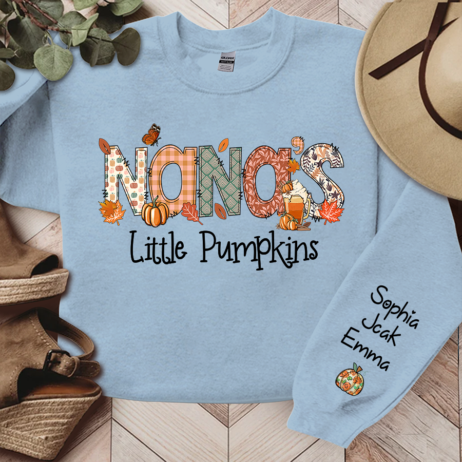 Nana's Little Pumpkins With Grandkids Names Autumn Sweatshirt