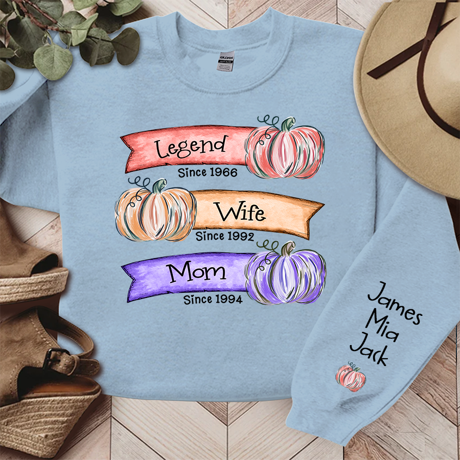 Grandma Est Pumpkin Sweatshirt, Custom Mama Sweatshirt with Children Name on Sleeve, Grandma Autumn Sweatshirt, Nana Pumpkin Sweatshirt