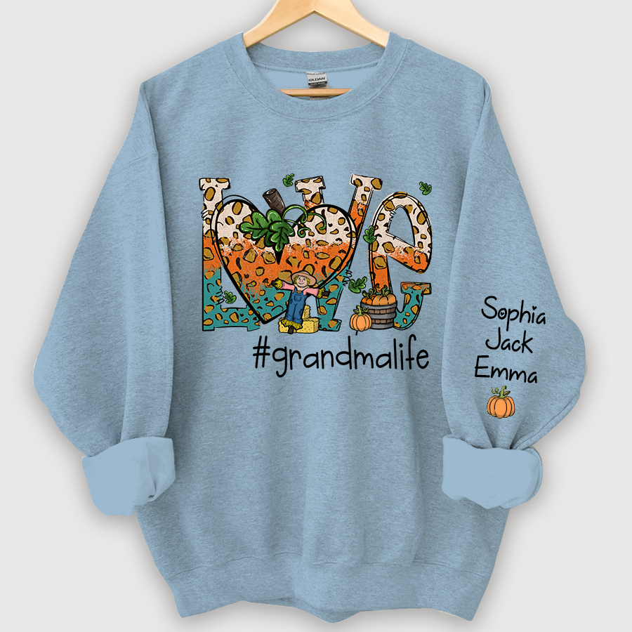 Love Grandmalife Leopard Leaves Pumpkin Sweatshirt