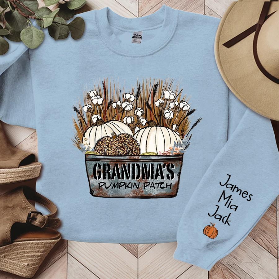 Personalized Grandma's With Pumpkin Patch Grandkids Names Sweatshirt