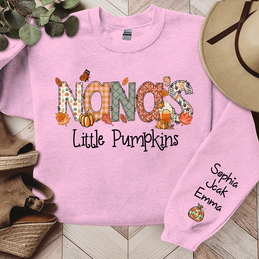 Nana's Little Pumpkins With Grandkids Names Autumn Sweatshirt