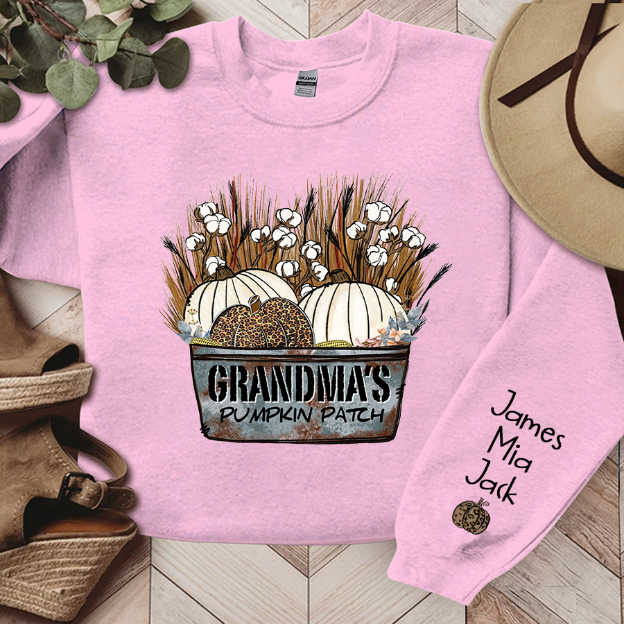 Personalized Grandma's With Pumpkin Patch Grandkids Names Sweatshirt