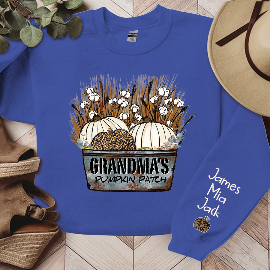 Personalized Grandma's With Pumpkin Patch Grandkids Names Sweatshirt