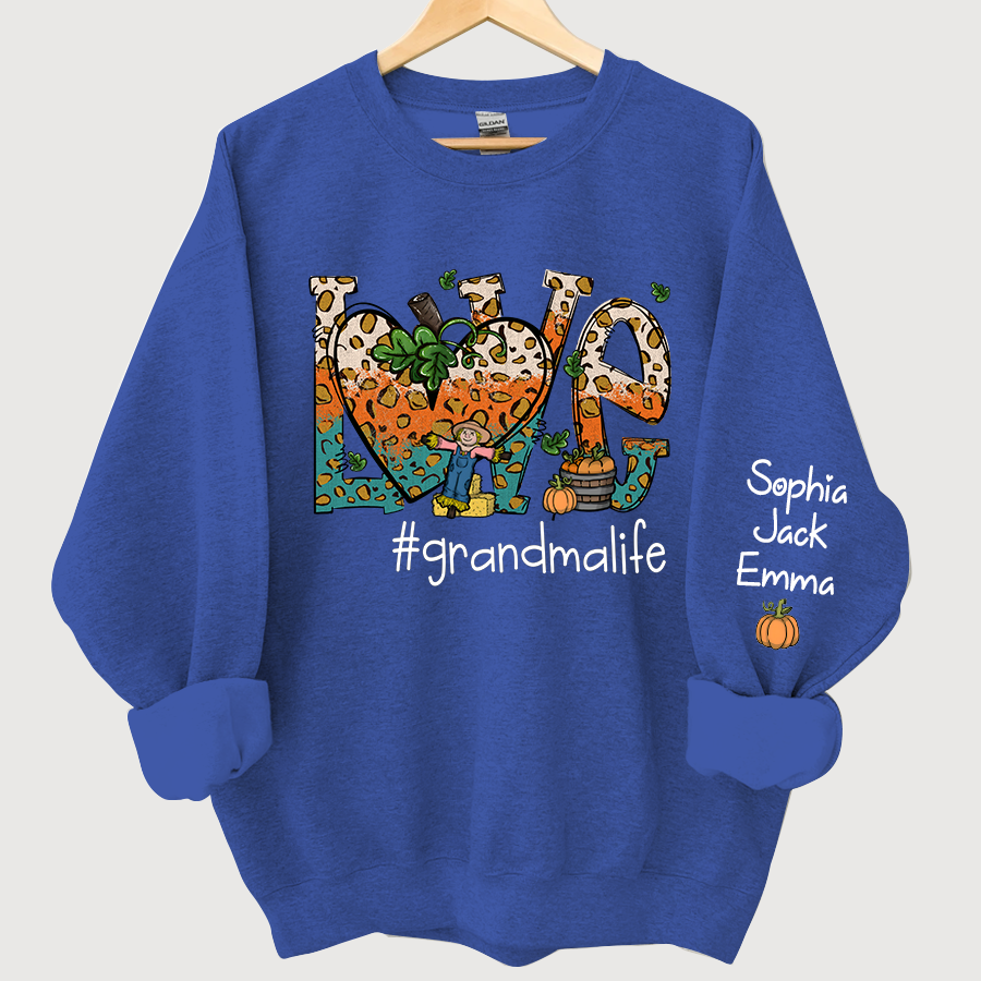 Love Grandmalife Leopard Leaves Pumpkin Sweatshirt