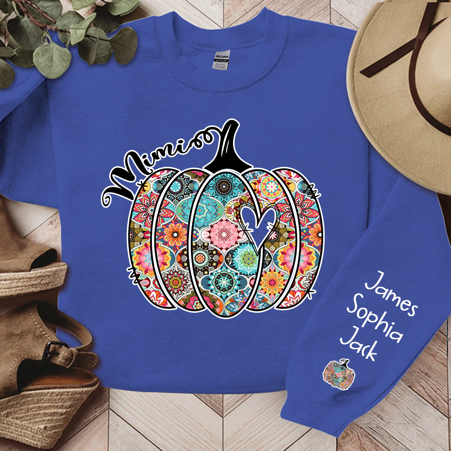 Personalized Mimi Pumpkin With Grandkids Flower Sweatshirt
