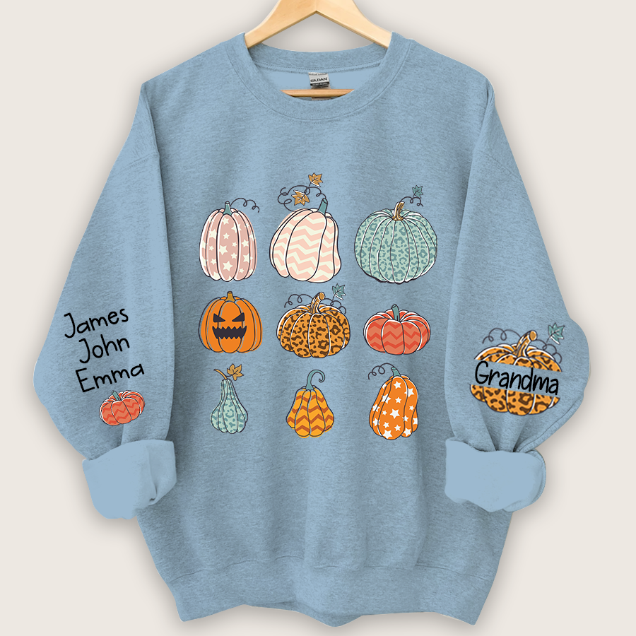 Personalized Grandma Pumpkin Varieties And Grandkids Names Sweatshirt