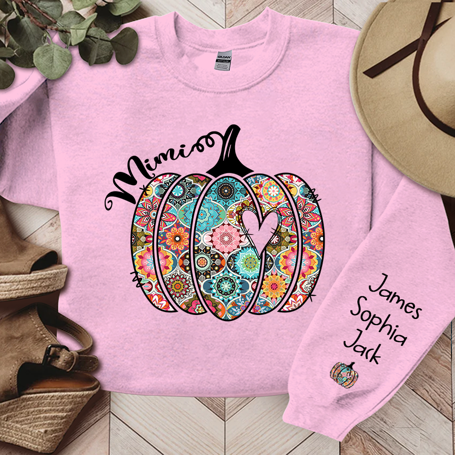Personalized Mimi Pumpkin With Grandkids Flower Sweatshirt