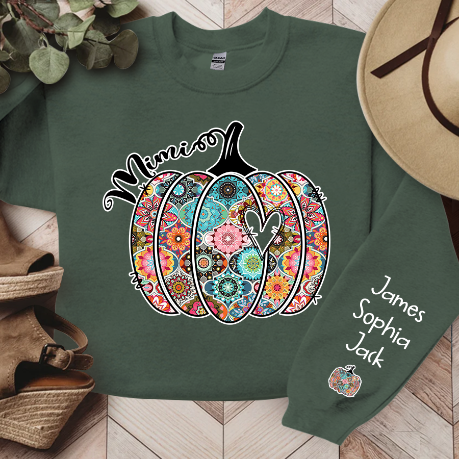 Personalized Mimi Pumpkin With Grandkids Flower Sweatshirt